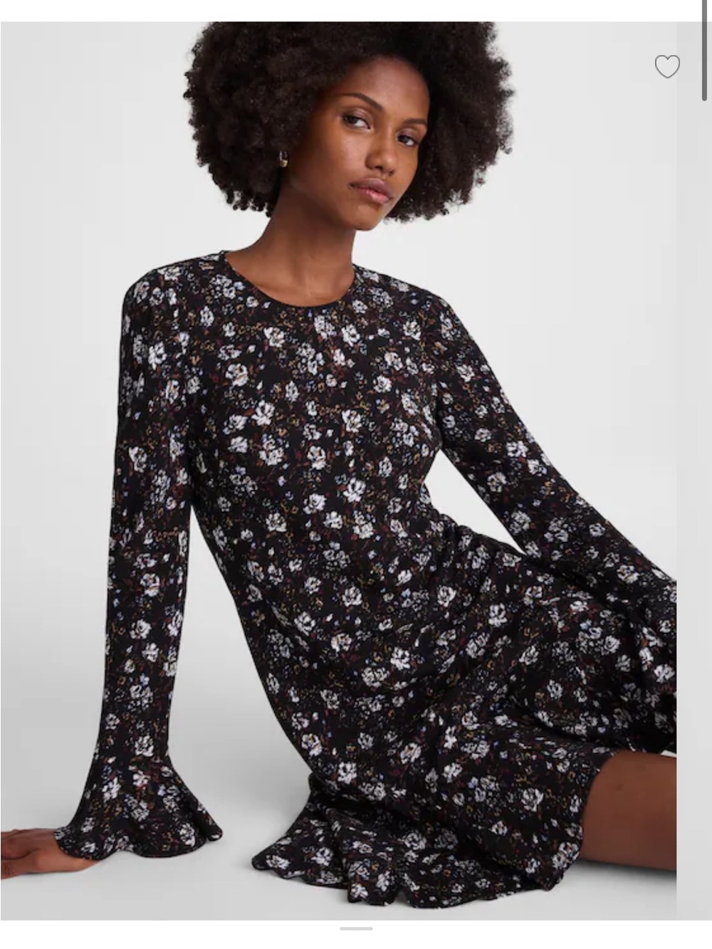 Madewell Black Floral Long-Sleeve Ruffled-Hem Dress